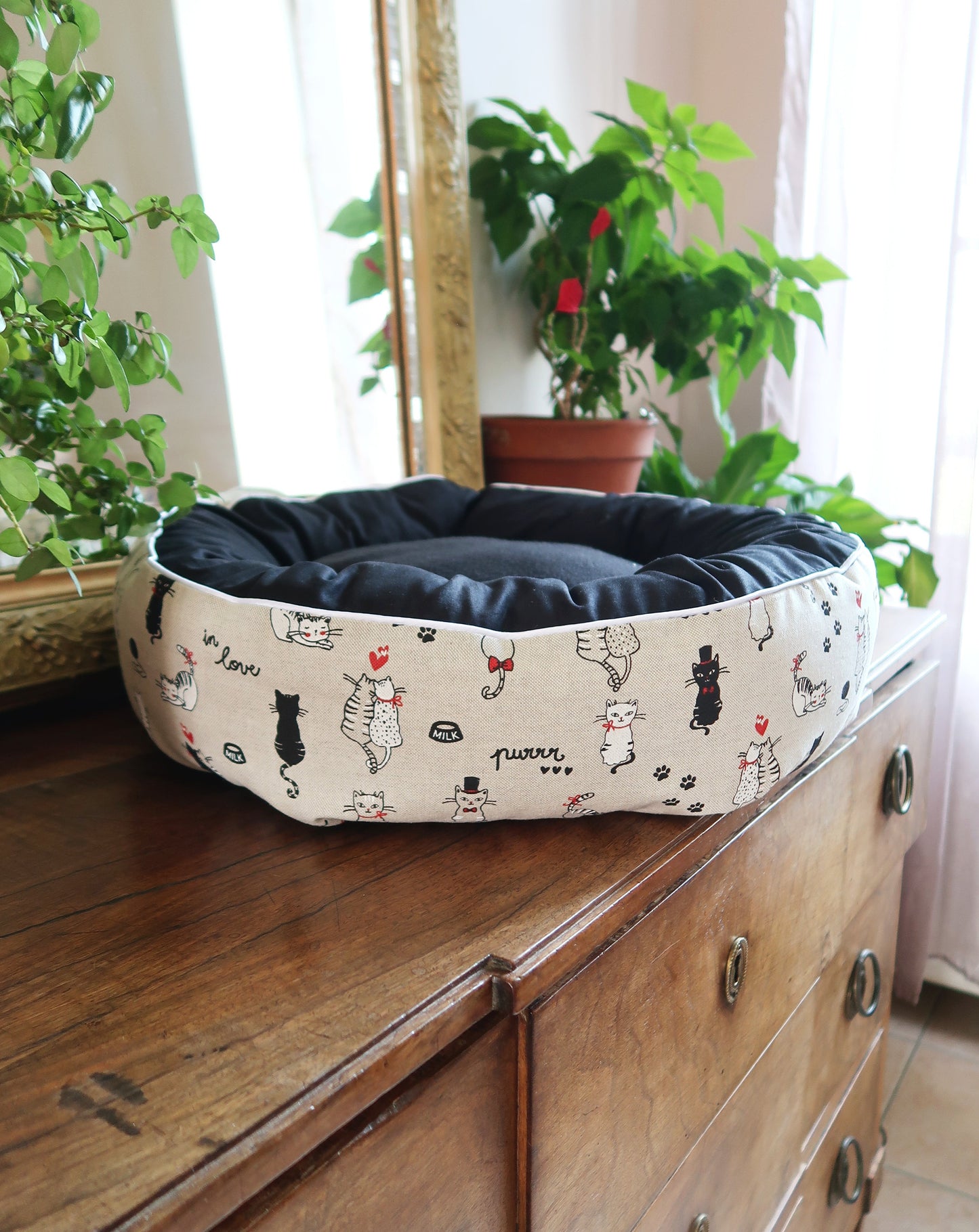 Panier déhoussable Chats - Noir
